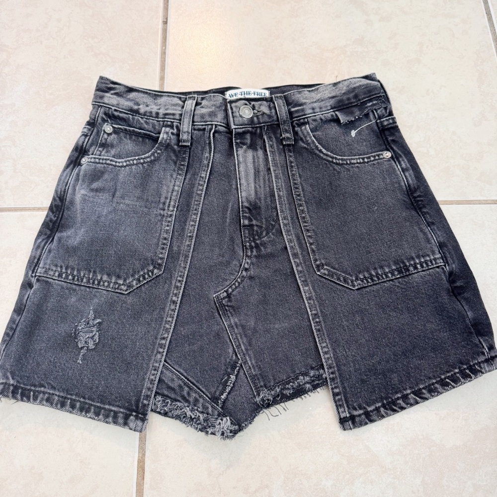 NWOT Free People / We The Free Bare with Me Black/Grey Denim Mini Skirt